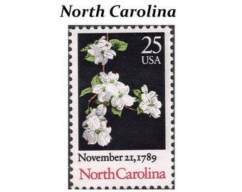 25c North Carolina Statehood-stempel | Vintage ongebruikte postzegel | Pak van 10 postzegels | Kornoelje | Teerhak | Lente bruiloft | Zuidelijke bruid