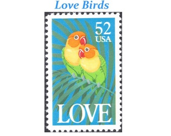 VIJF 52c Love Birds Postzegels... Ongebruikte Amerikaanse postzegels | Liefdeszegel | Dwergpapegaaien | Tropische bruiloft verzendkosten | Valentijn | Liefdesbrieven Post