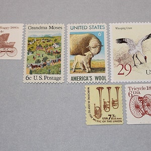 Baby Birthday .. LAMB and CRANES .. Unused Vintage Postage Stamps .. enough to mail 5 letters Birthday party invitations, Baby showers image 2