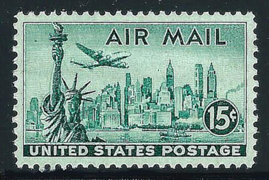 TEN 15c Statue of Liberty Airmail Stamp .. Vintage Unused US Postage Stamps  .. Pack of 10 New York City Big Apple Immigrants 