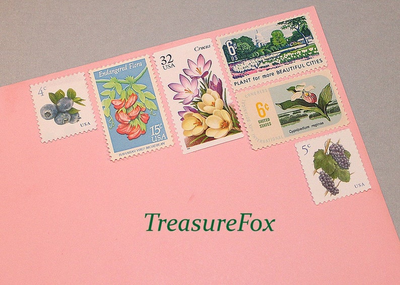 Botanical Beauties .. Unused Vintage Floral Postage Stamps mail 10 letters 68c rate for your special mailings and Wedding Invitations image 1