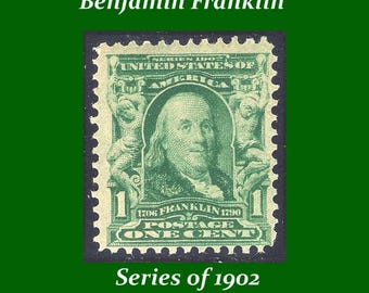 1c Benjamin Franklin Briefmarke von 1902. Vintage unbenutzte US Briefmarke | Stempel sammeln | Postmeister | Brieffreundschaften und Kalligraphie-Geschenken.