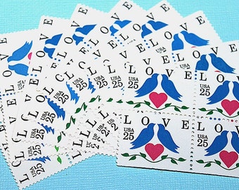 25c LOVE Stempel .. Blaue Vögel .. Set of 50 .. Unbenutzte Vintage US Briefmarken. LOVE Stempel für Hochzeiten, Save the Dates, Antwortkarten