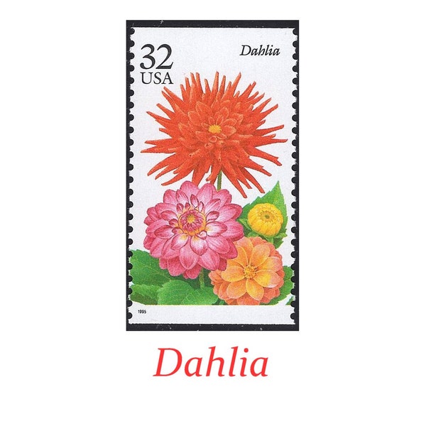 Five 32c Dahlia Flower stamps | Vintage Unused Postage Stamp | Pack of 5 stamps | Wedding Invitation Postage | Popular Wedding Flowers