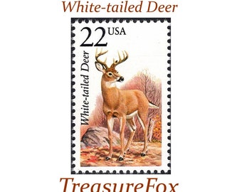 Five 22c White tailed Deer Stamp .. Unused US Postage Stamps .. Pack of 5 stamps | Nature on stamps | Wildlife | Stamps for Mailing