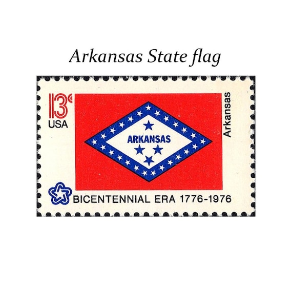 TEN 13c Arkansas State Flag stamp | Vintage Unused US Postage Stamps |  Little Rock | Ozarks Mountain wedding | Boho | Stamps for mailing