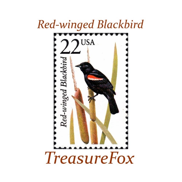 Five 22c Red-winged Blackbird Stamp | Unused US Postage Stamps | Pack of 5 stamps | Nature on stamps | Boho Wedding | Stamps for Mailing