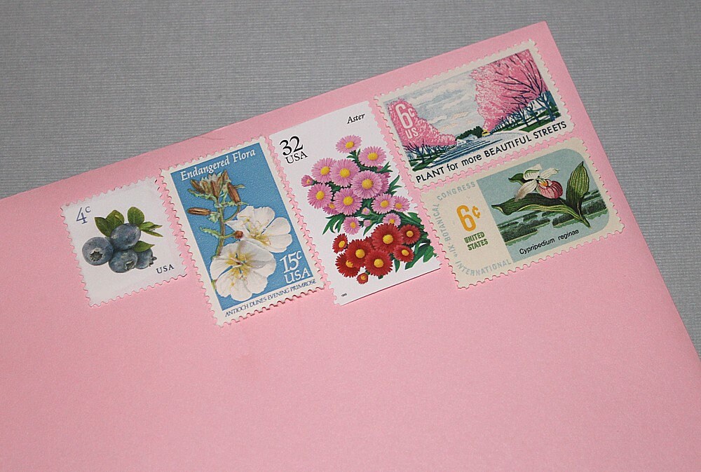 10 Pink Camellia Flower 18 Cent Stamps Unused Vintage Floral Postage Pink  Botanical Flower Garden Stamps for Mailing