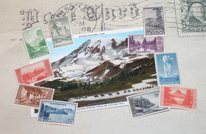 68 cents . National Parks vintage postage stamps . Set of 5 Marketplace  Postage Stamps by undefined