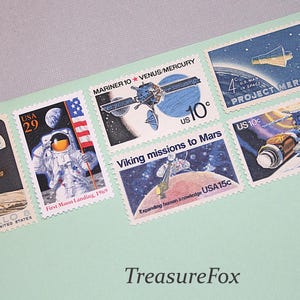 Misiones espaciales / Sellos postales antiguos sin usar / Tarifa de 73 c. para enviar 5 cartas / Apolo / Mariner / Viking / Skylab / Mercury / Astronautas