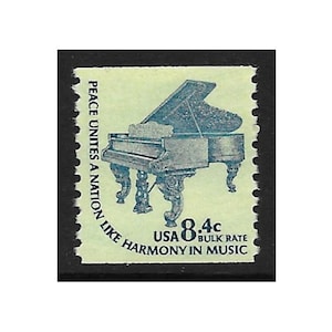 DIEZ sellos de piano STEINWAY de 8,4 c. Sellos postales estadounidenses sin usar. Paquete de 10. / Instrumentos musicales / Música jazz / Rock and roll / Mozart