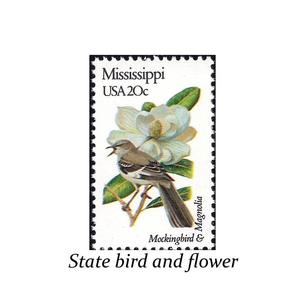 for invites UNused US postage stamps Mockingbird Magnolia Flag Bear State collecting The Mississippi Collection mail art