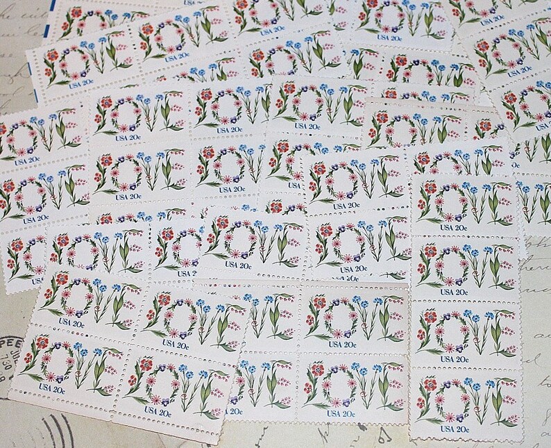 Set of 10 .. 20c Floral LOVE Stamp .. Unused Vintage Postage Etsy