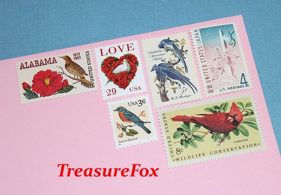 LOVE Flowers and Birds Unused Vintage US Postage Stamps Mail 10 Letters 66c  Rate Wedding Invitations Bird Lover Bridal Bouquet 