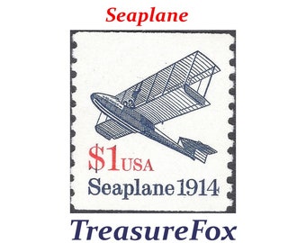 One 1 dollar Seaplane Stamp .. Vintage Unused US Postage Stamp .. Perfect for large wedding Invitations | Airmail stamps | High value stamp