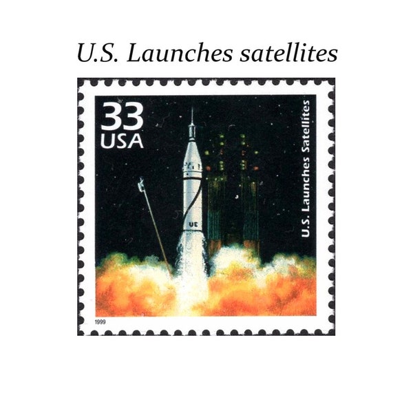 Five 33c US Launches Satellites Stamp | Unused US Postage Stamps | 1950s | Space Age | Rockets | Sputnik | Space Race | Stamps for mailing