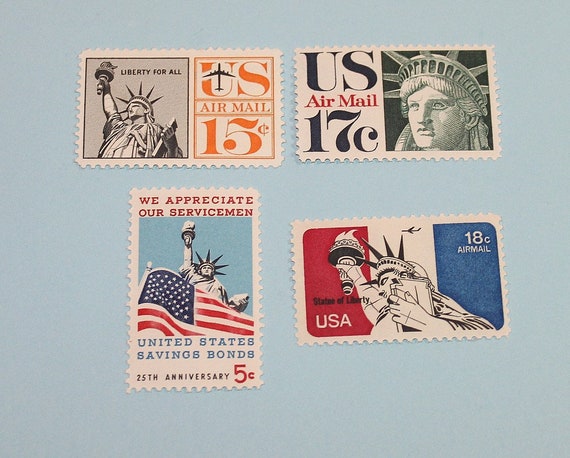 Lady Liberty II .. Unused Vintage US Postage Stamps .. Enough to Mail 5  Letters New York City Broadway New Jersey Staten Island -  Denmark