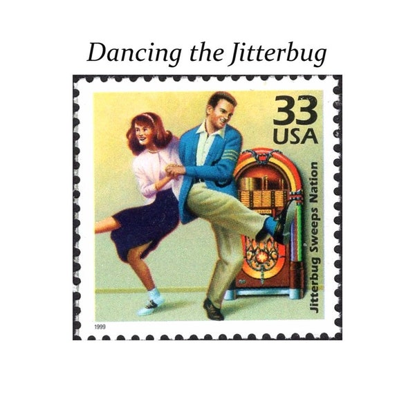 Five 33c Jitterbug Dancing Stamp | Unused US Postage Stamps | Swing Music | 1940s | Dancing | Radio Show | World War II | Stamps for mailing