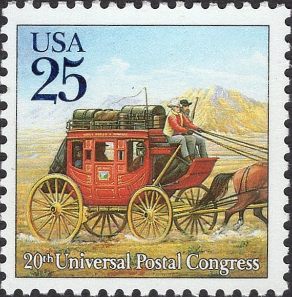 25セントのステージ コーチ郵便配達切手 5 枚 .. ビンテージ未使用の