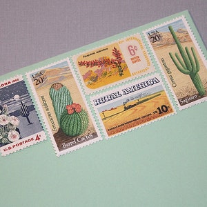 SOUTHWESTERN DESERTS .. Unused Vintage Postage Stamps 68 cent rate mail 5 letters Wedding invitation postage Desert plants Western image 3