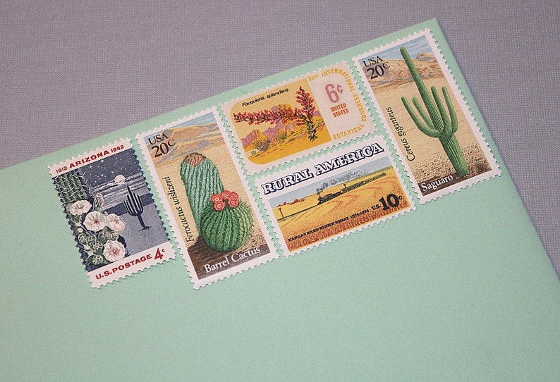 SOUTHWESTERN DESERTS .. Unused Vintage Postage Stamps 68 cent rate mail 5 letters Wedding invitation postage Desert plants Western image 3