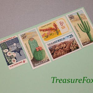DESIERTOS DEL SUROESTE. Sellos postales antiguos sin usar / Tarifa de 73 centavos / Correo de 5 cartas / Franqueo de invitación de boda / Plantas del desierto / Oeste