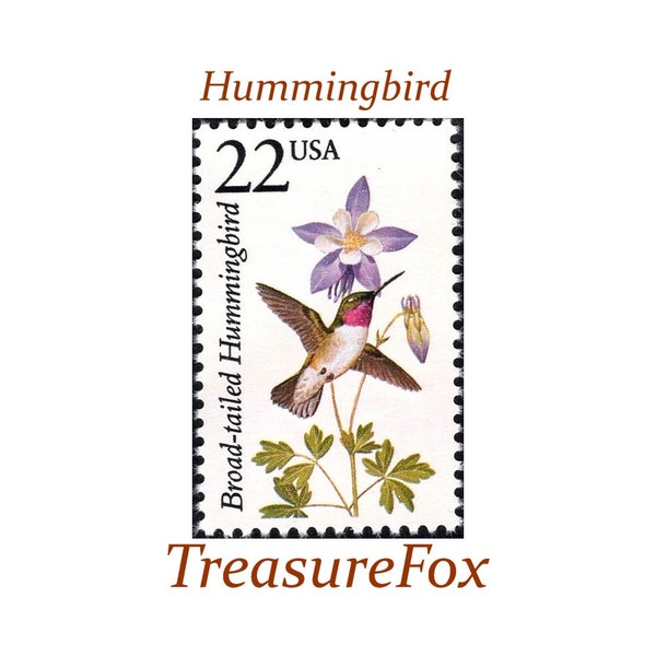 Five 22c Hummingbird Stamp | Unused US Postage Stamps | Pack of 5 stamps | Nature on stamps | Wildlife | Boho Wedding | Stamps for Mailing