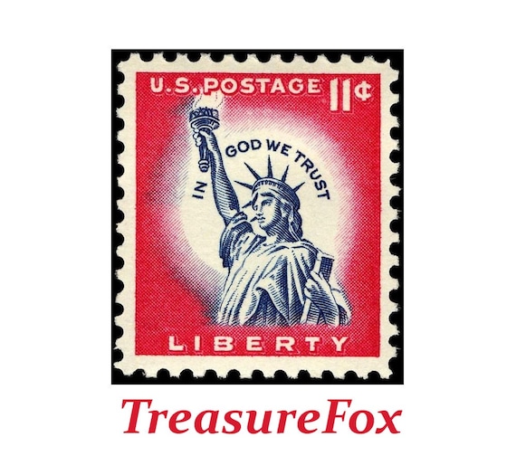 Pack of 10 .. 11c cent Statue of Liberty stamp issued 1956 .. Vintage  Unused US Postage Stamp .. New York City landmark | Staten Island