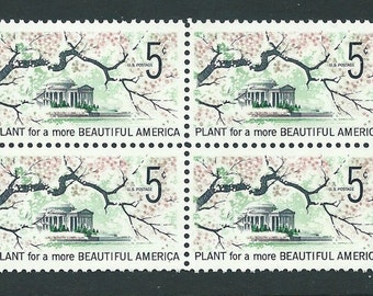 Pack of 10 stamps .. 5c Beautification of America .. Vintage Unused US Postage Stamps .. Washington DC, Cherry Blossoms, Springtime in Bloom