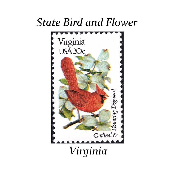Five 20c VIRGINIA State Bird and Flower stamps | Vintage Unused US Postage  Stamp | Cardianl and Dogwood | BOHO Wedding | Stamps for Mailing