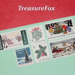 Sellos postales de NAVIDAD... País de las maravillas invernal... Sellos postales estadounidenses antiguos sin usar para que envíe 5 cartas navideñas o tarjetas navideñas