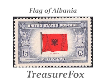 TEN 5c Flag of Albania .. Unused US Postage Stamps | Pack of 10 stamps | The Alps | Skiing | Mediterranean Honeymoon | Stamps for mailing