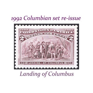Cinco 2c Columbus Landing in America Stamp.. Vintage Unused US Postage Stamps / Discovery of America / 1992 Re-issue Set / Escaso