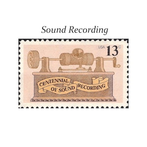 Sellos de grabación de sonido de 13 centavos / Sello postal antiguo sin usar / Paquete de 10 / Tocadiscos / Thomas Edison / Inventos / Sellos para envío postal
