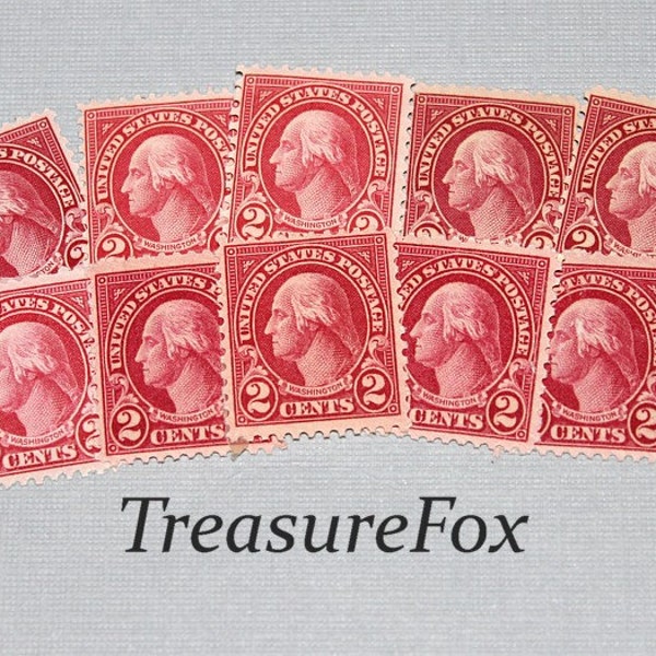 Paquete de 10 .. Sello postal estadounidense vintage sin usar .. Sello 2c de George Washington de 1926. Coleccionismo de sellos, amigos por correspondencia y regalos de caligrafía.