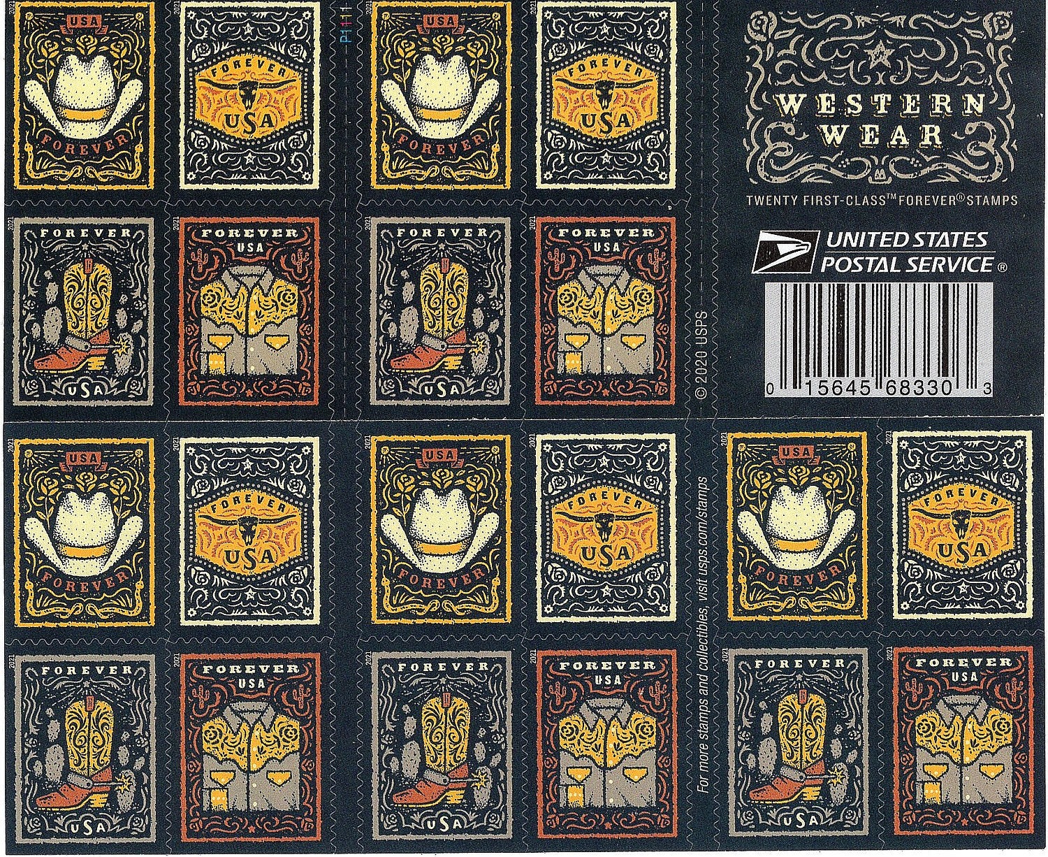 Western Wear sheet of 20 Forever stamps / Wedding Invitations Etsy