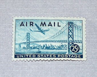 DEZ selos de correio aéreo de 25 centavos de São Francisco | Selos postais vintage sem uso | Ponte da Baía de Oakland | Casamentos em Napa Valley | Casamentos na Califórnia | UAU