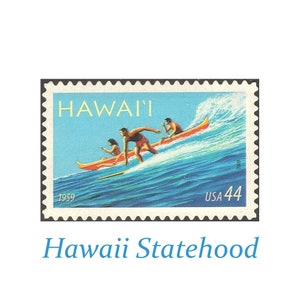 CINCO sellos de 44 c de Hawái como estado / Sello postal antiguo sin usar / Luna de miel / Boda de destino / Surf / Volcanes / Pesca y buceo