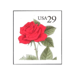 DIEZ sellos de rosas rojas de 29 c. Sellos postales estadounidenses sin usar / Flores de boda / Flores rojas / Franqueo de boda / San Valentín / Franqueo de cartas de amor