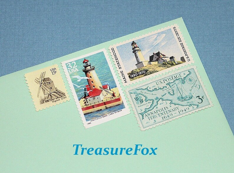 Lighthouses And Windmills Unused Vintage Postage Stamps Etsy
