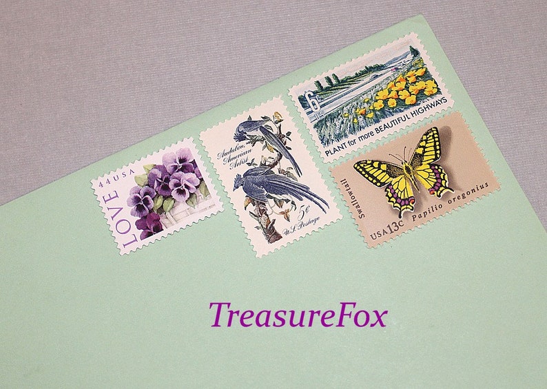 FLORAL LOVE Unused Vintage Postage Stamps Mail 5 letters 68 cents Wedding Flowers Decorating with flowers Love Letters Pansies image 1