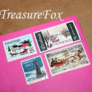 Timbres-poste de NOL... Noël du pays II... Timbres-poste américains vintage inutilisés pour poster 10 lettres, Noël chez les mamies, cadeau de vacances