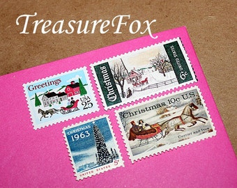 CHRISTMAS Postage Stamps .. Country Christmas II .. Vintage Unused US Postage Stamps to mail 10 Letters, Christmas at Grandmas, Holiday gift