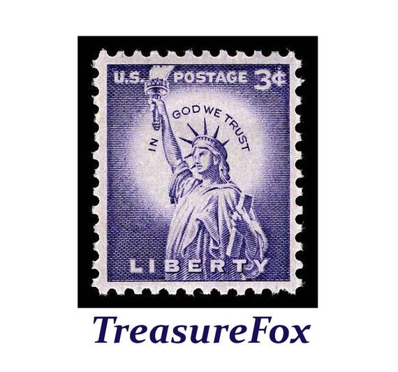 Pack de 20.. Timbre de la Statue de la Liberté de 3 cents émis en 1956..  Timbre-poste américain inutilisé vintage.. Point de repère de New York City  Staten Island -  France