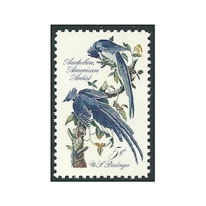 Paquete de 20 .. 5c John James Audubon Columbia Jays .. Sellos postales estadounidenses antiguos sin usar .. Sello de los Blue Jays, Naturaleza en sellos, Pájaros azules