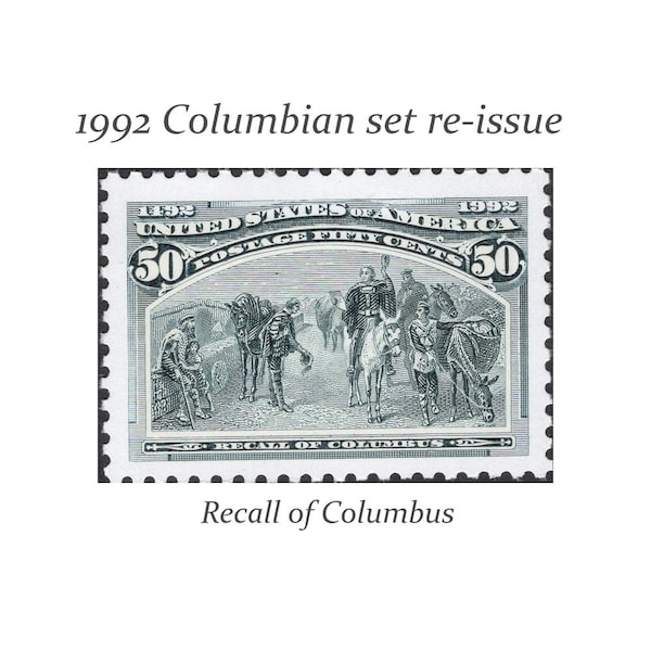 Five 50c Recall of Columbus Stamp .. Vintage Unused US Postage Stamps | Discovery of America | 1992 Columbian Re-issue Set | Scarce stamp