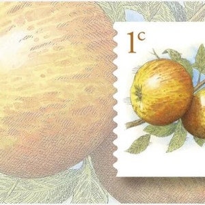 20 sellos de manzana de 1 centavo. Sellos postales de EE. UU. sin usar. Paquete de 20 sellos de 1 centavo. Boda en la granja, frutas en sellos, Gran Manzana / Manzana amarilla.