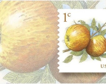 30 1c Appelstempels .. Ongebruikte Amerikaanse postzegels .. Pak van 30 | Postzegel van 1 cent | Boerenbruiloft, fruit op postzegels, Big Apple | Gele appel