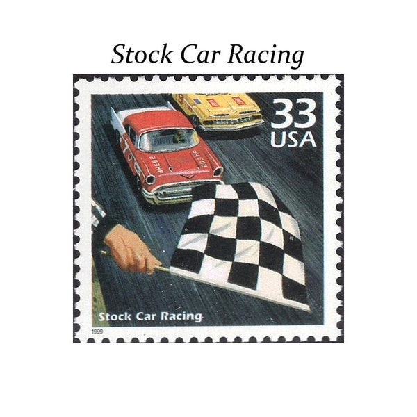 Five 33c Stock Car Racing Stamps .. Unused US Postage Stamps | The 50s | NASCAR | Auto Racing | Daytona 500 | Indianapolis 500 |