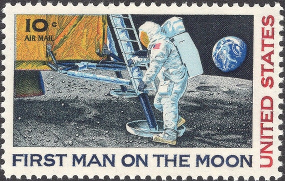 10 セント月面着陸航空郵便切手 10 枚。未使用のビンテージ郵便切手